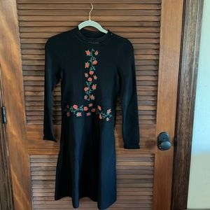 Sandro black midi dress with roses